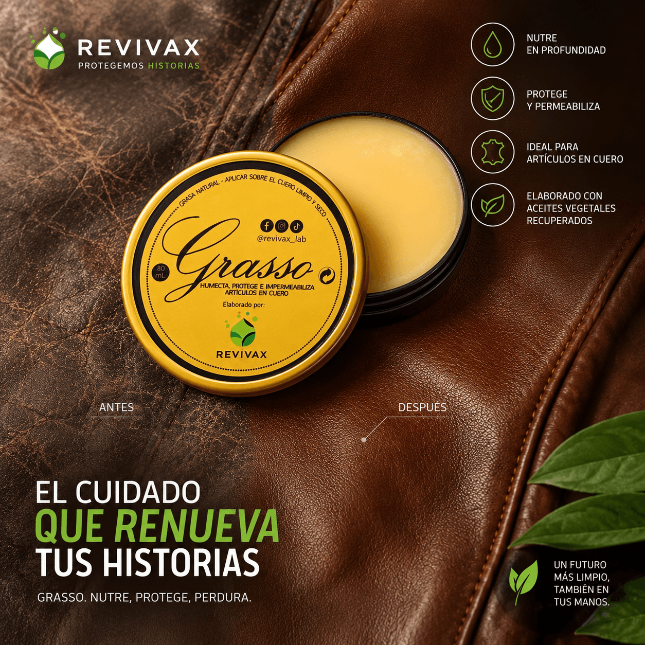 Grasso — grasa natural que nutre, protege e impermeabiliza artículos en cuero